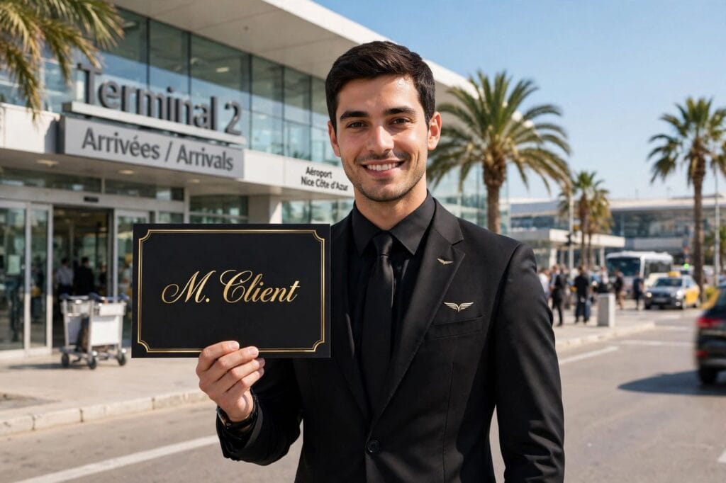 Chauffeur prive FTC Rider en accueil a l aeroport de Nice Cote d Azur, Terminal 2 arrivees